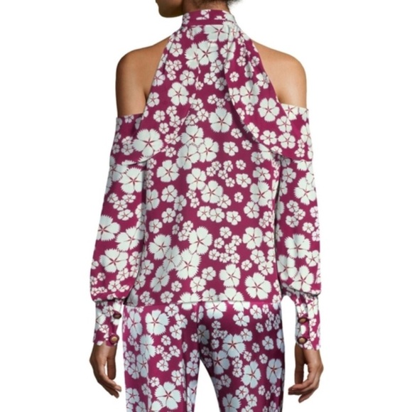 Alexis Paloma Silk Tie Neck Cold Shoulder Blouse Floral size medium - Picture 14 of 16
